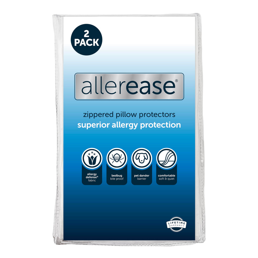 Aller-Ease Maximum Allergy Pillow Protector Standard/Queen, 2-Pack ââ‚¬â€œ Hypoallergenic Pillowcase, Zippered Design Prevents Collection of Bedbugs and Allergens, Machine Washable, 2 Pack, White