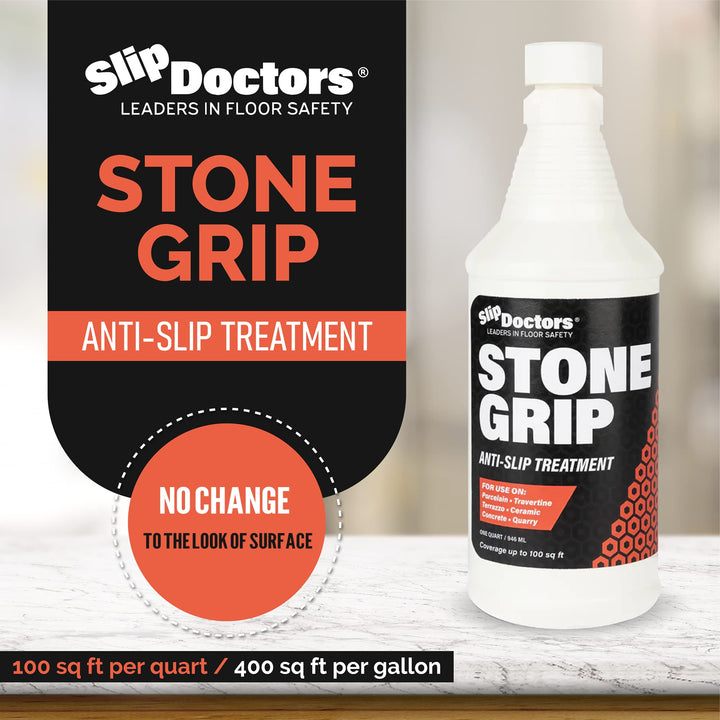 Stone Grip Industrial (Quart) Non-Slip Floor Treatment for Tile and Stone to Prevent Slippery Floors. Indoor/Outdoor, Residential/Commercial, Works in Minutes for Increased Traction