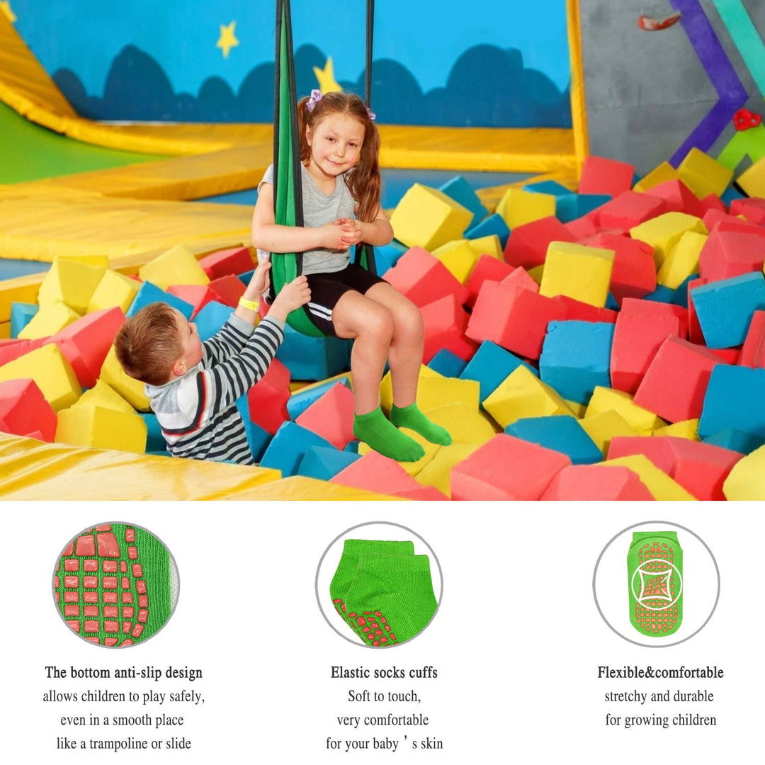 Kids Trampoline Socks Anti-Skid Non Slip Sticky Grips Socks 4 Pairs for Pilates, Ballet, Barefoot Workout For 6-9 Years Infants Baby Children…