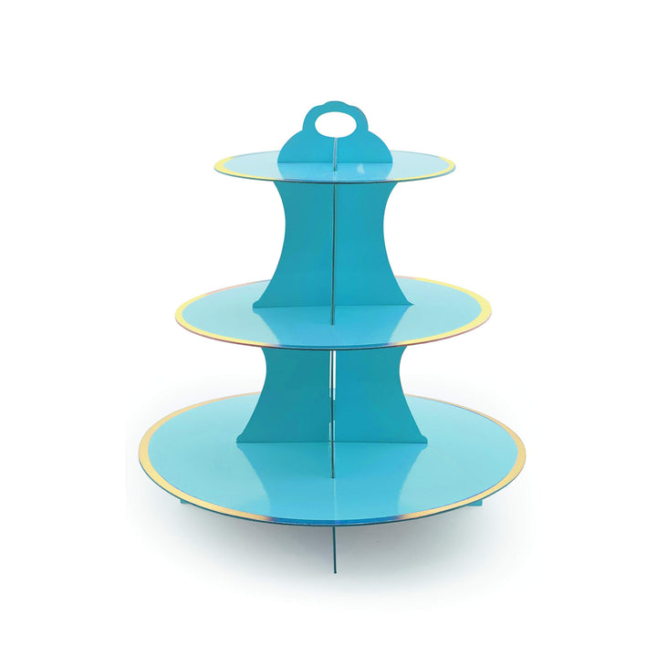 3-Tier Round Cardboard Cupcake Stand (12W x 13.5H) Baby Shower Birthday Wedding Special Event Decoration(Reusable) (Blue)