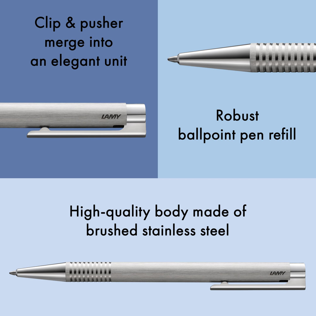logo brushed - Ballpoint Pen in an elegant &amp; robust stainless steel case - line width M - including large capacity refill M 16 in black