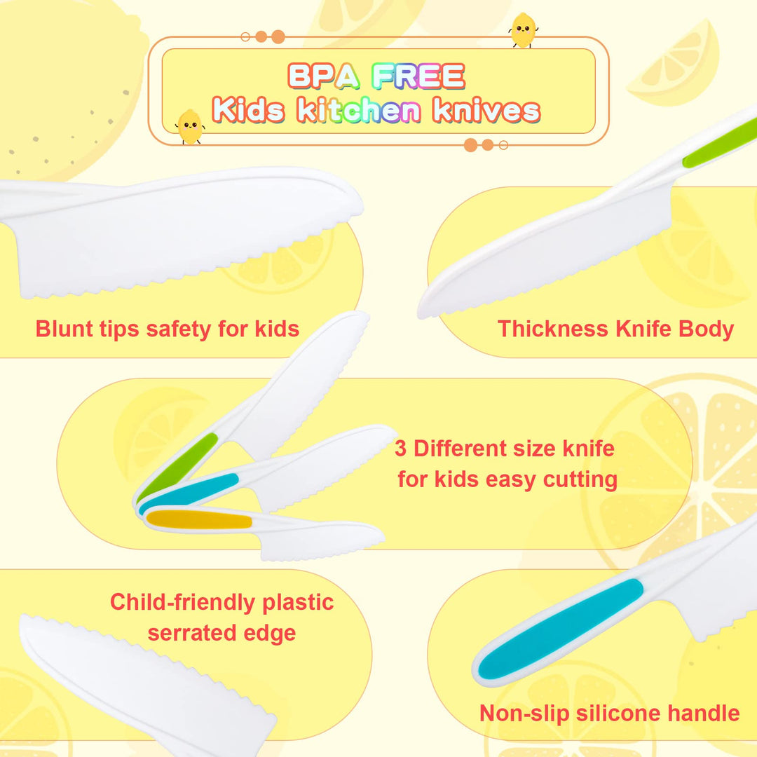 7-Piece Kids Knives for Real Cooking Set, Christmas Gifts for 2 3 4 5 6 Year Old Boys Girls, Fake Knife Safe Kids Knives. Nylon Knives for Fruit, Bread, Cake, Vegetable