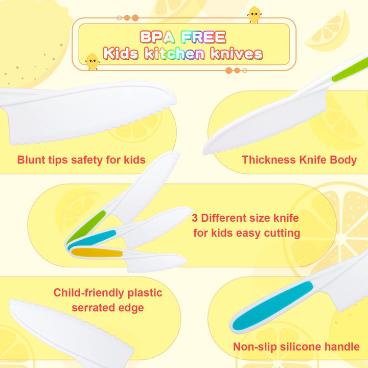 7-Piece Kids Knives for Real Cooking Set, Christmas Gifts for 2 3 4 5 6 Year Old Boys Girls, Fake Knife Safe Kids Knives. Nylon Knives for Fruit, Bread, Cake, Vegetable