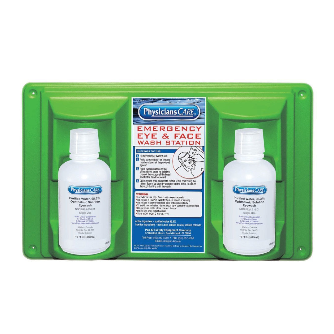 Wall-Mountable Eyewash Station with 2 Bottles of Eye Wash Solution, 16 Oz Each