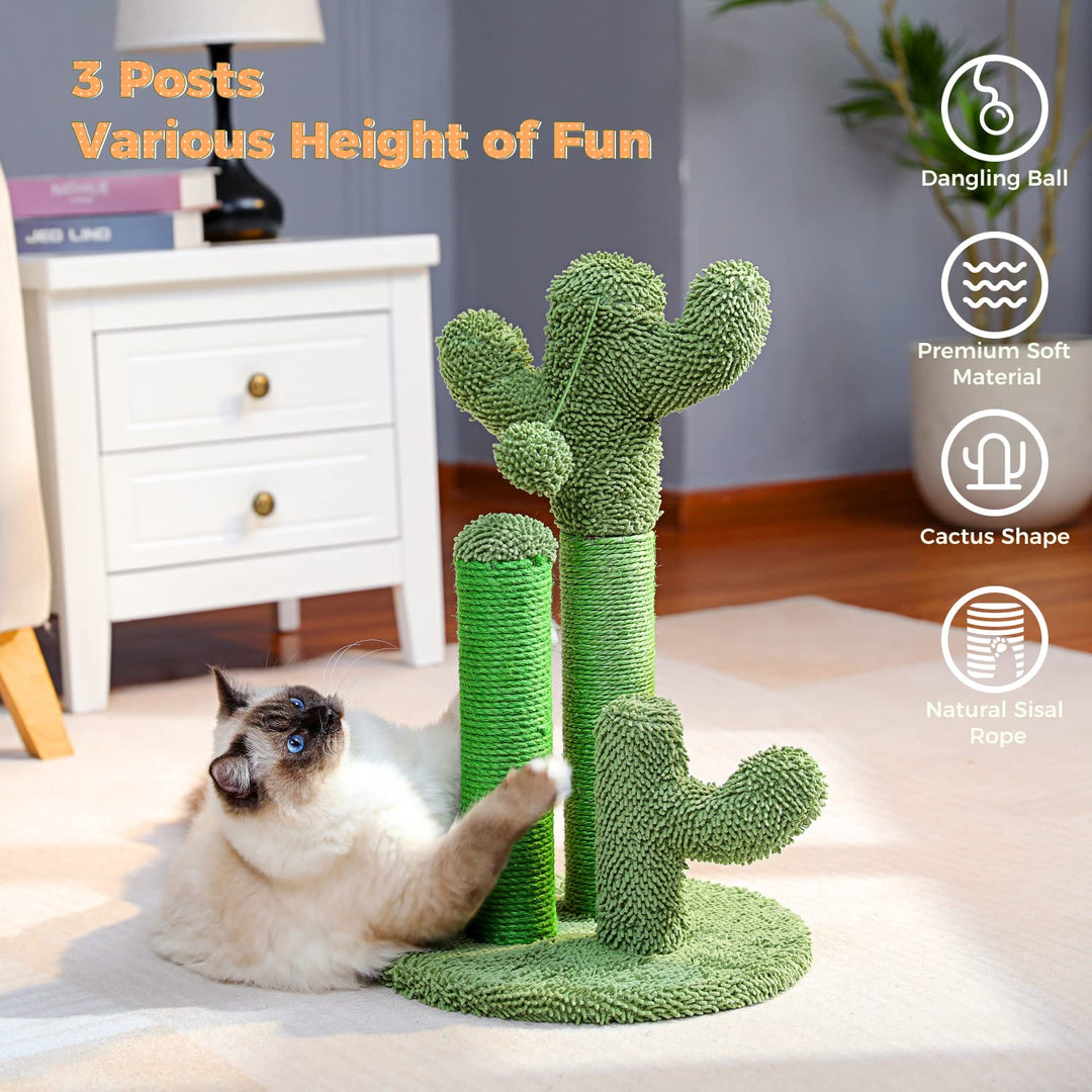 Cat Scratching Post Cactus Cat Scratcher Featuring with 3 Scratching Posts and Dangling Ball-Medium 23 Inches