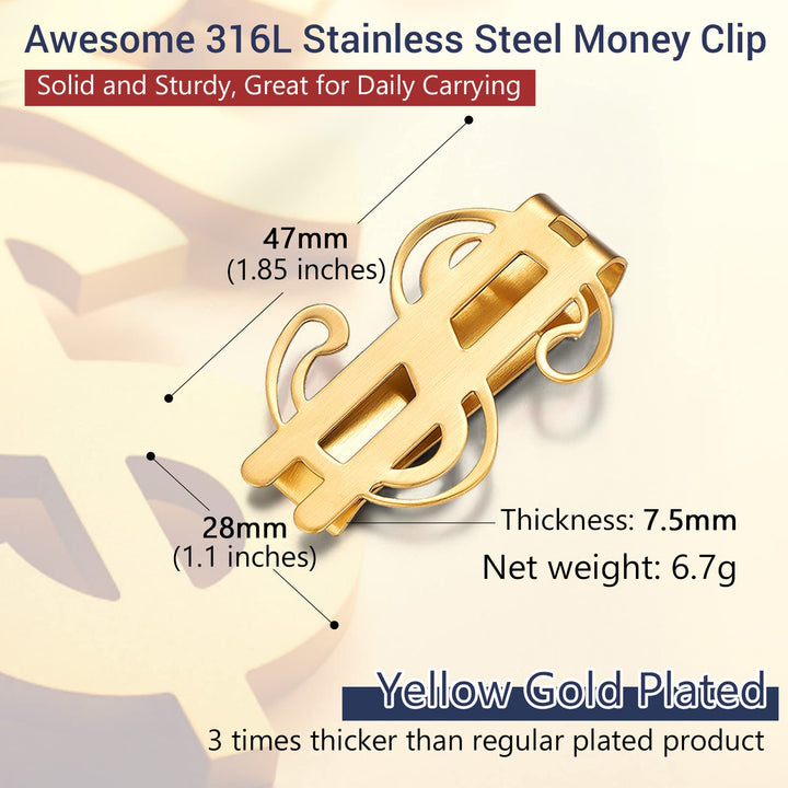 Gold Money Clips For Men Women Fathers Day Gift 18K Gold Plated Stainless Steel Metal Titanium Dollar Money Clip