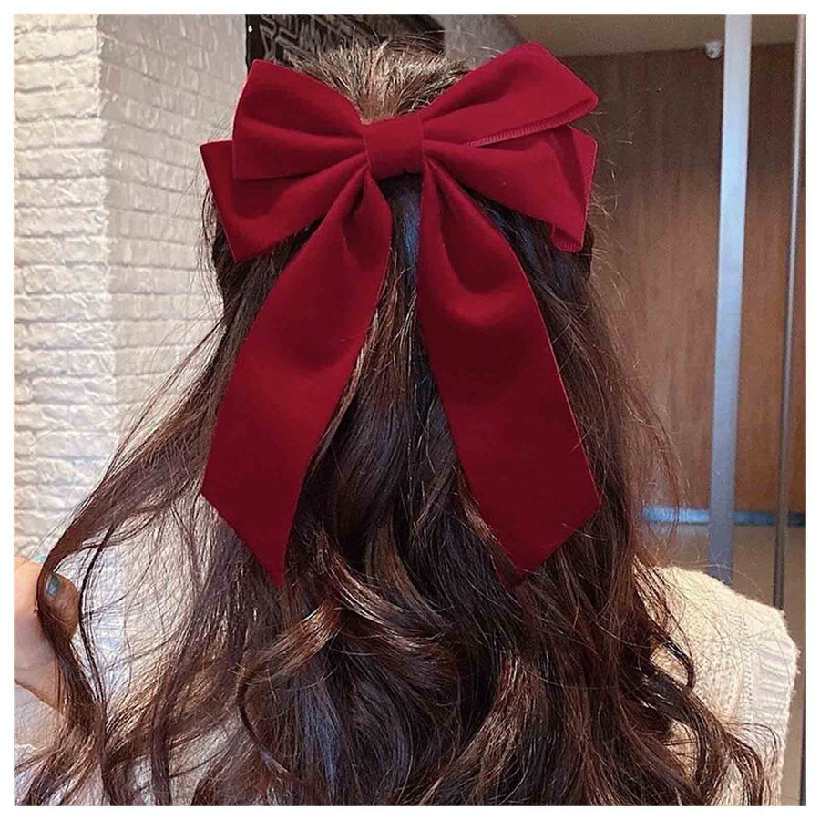 Velvet Hair Bow Tail Satin Bow Long Tail Headpieces Winter Hair Barrette Headwear Hair Accessories for Women and Girls Gifts (Red)