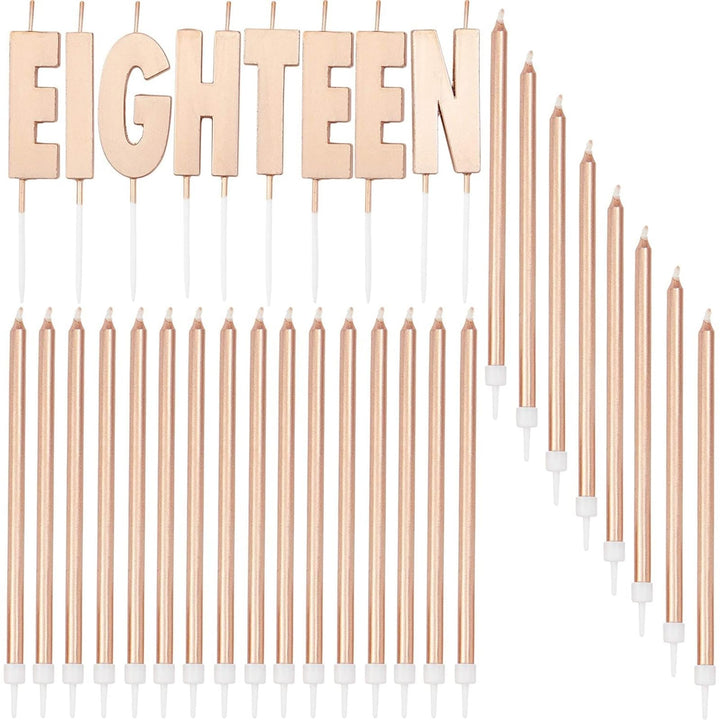 Eighteen Birthday Letter Candles in Holders (Rose Gold, Pack of 32)