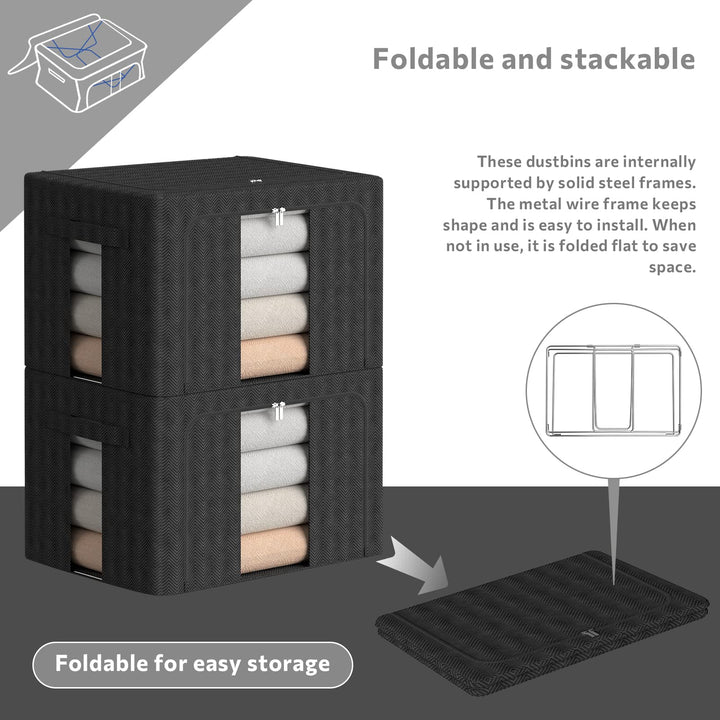 3 Pack Clothes Storage Bins - Stackable Metal Frame Sto
