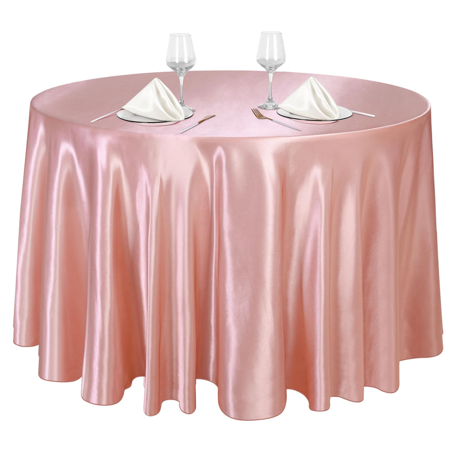 120 Inches Round Satin Tablecloths Rose Gold Overlay Round Satin Table Cover Bright Silk Tablecloth Smooth Fabric Table Decor for Wedding Banquet Table Decoration