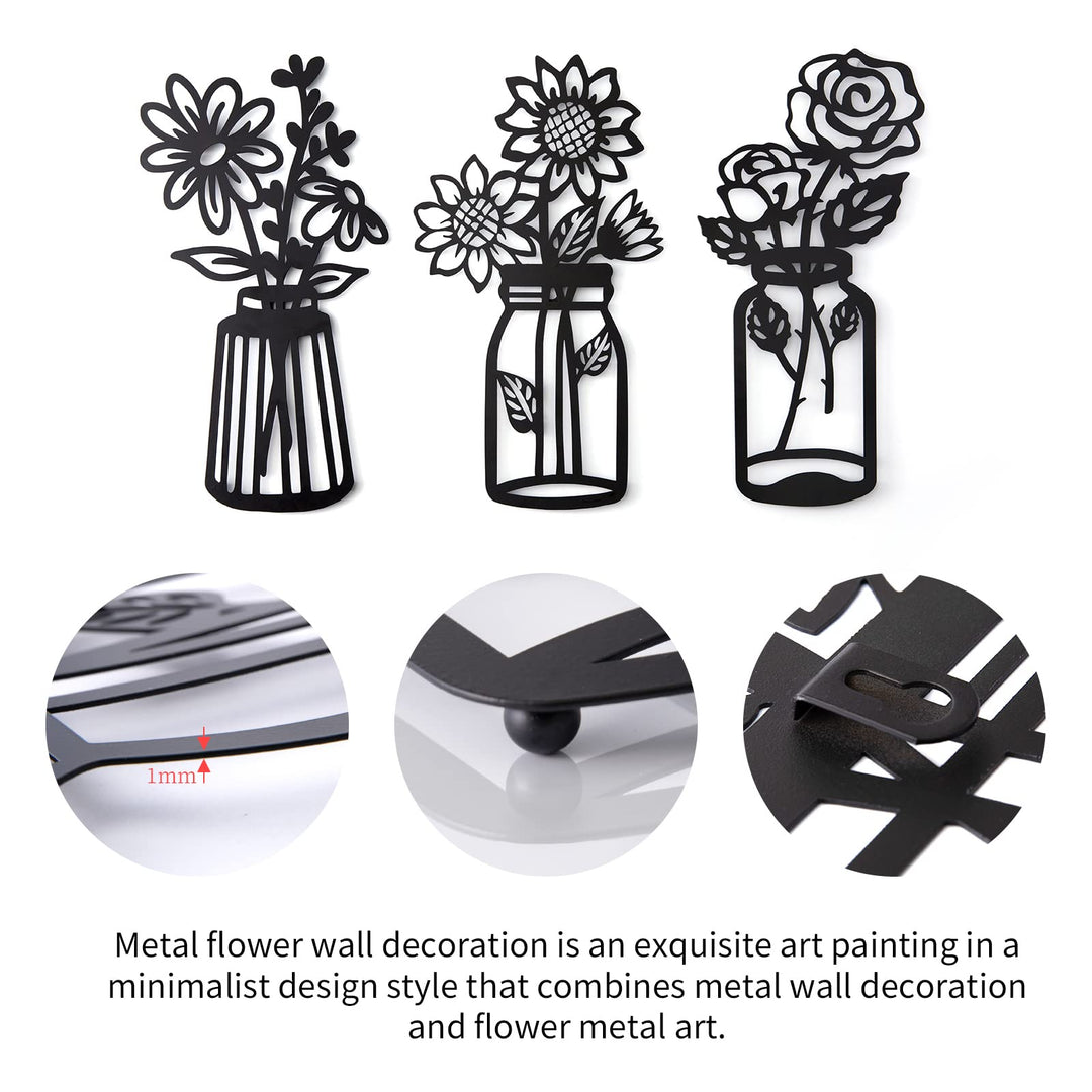 Set of 3 Metal Flowers Wall Decor Metal Flower Minimali