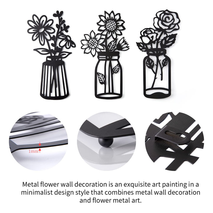 Set of 3 Metal Flowers Wall Decor Metal Flower Minimali