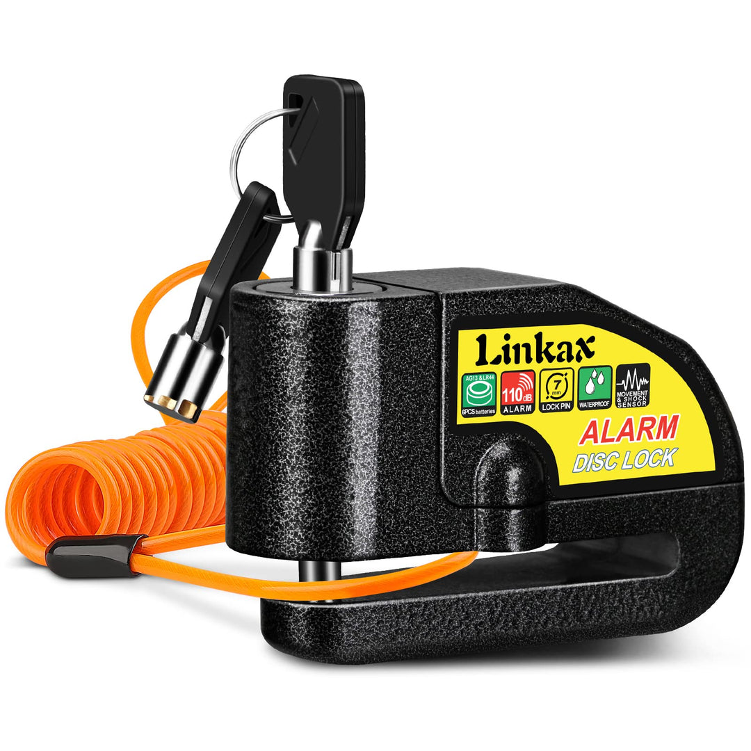 Motorcycle Alarm Disc Brake Lock, Accesorios para Motos, Motorcycle Locks Anti-Theft Security Wheel Lock 110dB 7mm Pin with Reminder Cable and Carry Pouch for Motorbike Dirt Bike Scooter