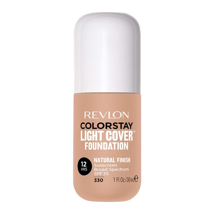 Revlon ColorStay Light Cover Liquid Foundation, Hydrating Longwear Weightless Makeup with SPF 35, Light-Medium Coverage for Blemish, Dark Spots &amp; Uneven Skin Texture, 330 Natural Tan, 1 fl. oz.