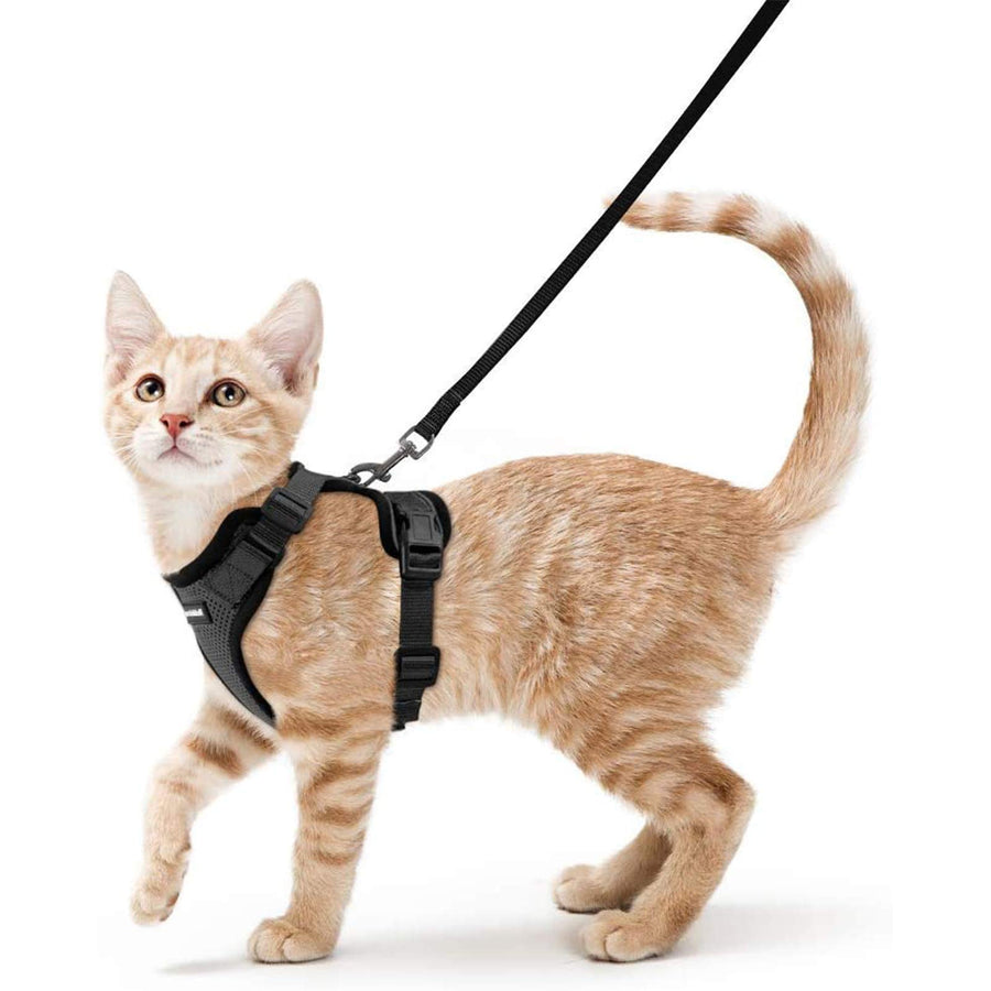 Cat Harness and Leash for Walking, Escape Proof Soft Adjustable Vest Harnesses for Cats, Easy Control Breathable Reflective Strips Jacket, Black, XS