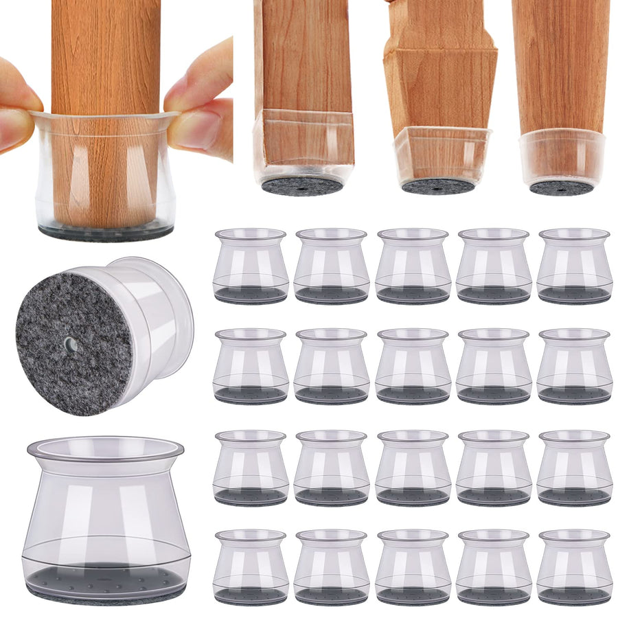 Chair Leg Floor Protectors Chair Leg Protectors for Hardwood Floors Silicone Pads Covers to Protect Floors (Clear-20 Pcs, Universal L (1.3-2)