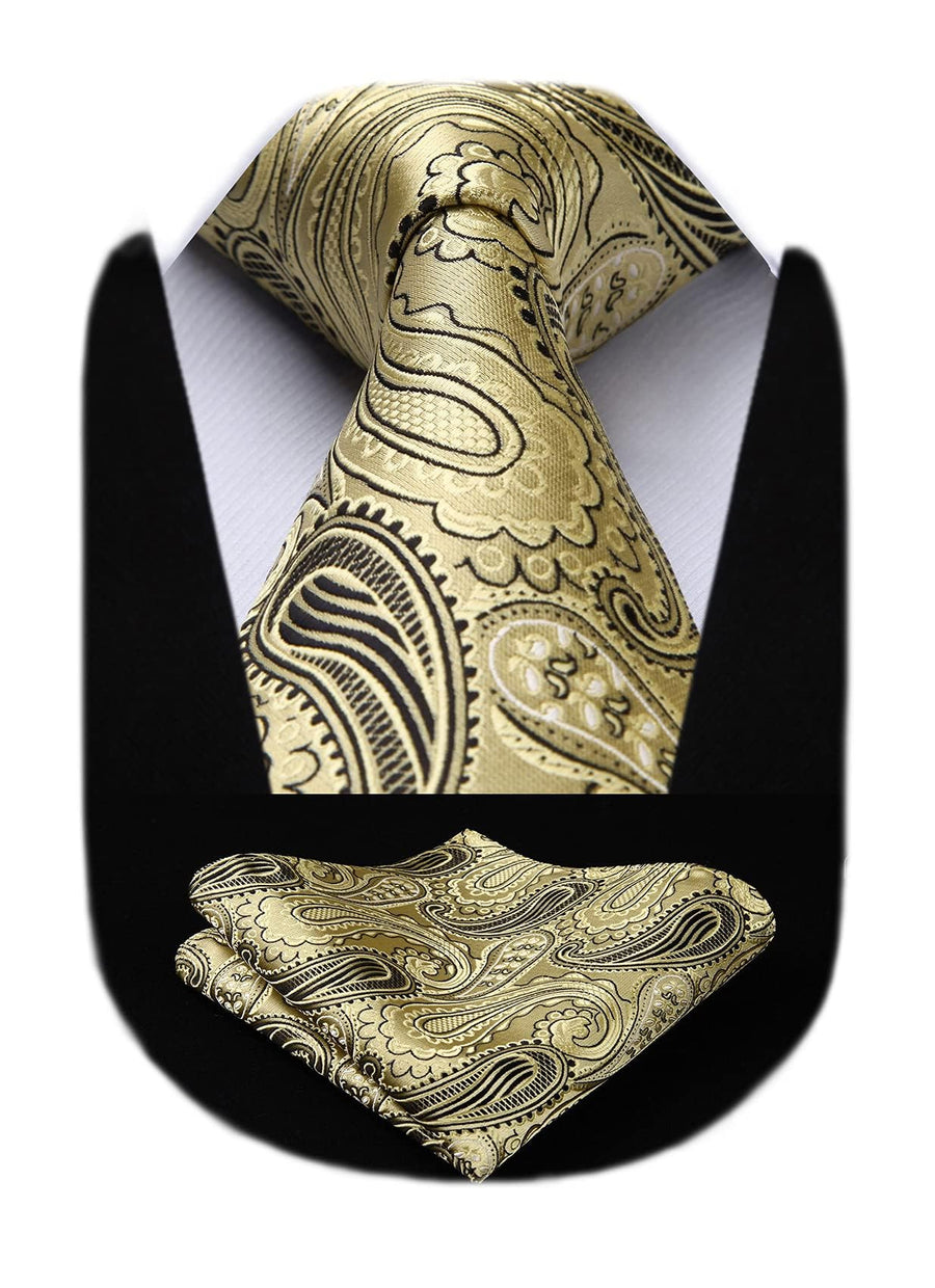 HISDERN Paisley Floral Wedding Tie Handkerchief Woven C