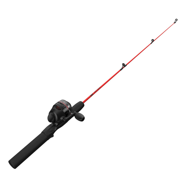 Zebco Dock Demon Spincast Reel and Fishing Rod Combo, 30-Inch 1-Piece Fiberglass Fishing Pole with EVA Handle, QuickSet Anti-Reverse Fishing Reel, Pre-Spooled with 6-Pound Zebco Line, Red, 20