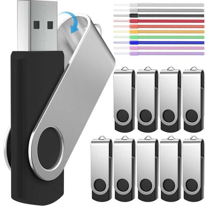 USB Flash Drive 512MB 10 Pack Thumb Drives Portable Pen Drives, Bulk USB 2.0 Memory Sticks Small Capacity 512 MB Zip Drive, Swivel Pendrive Black Jump Drives for Embroidery Sewing Machine
