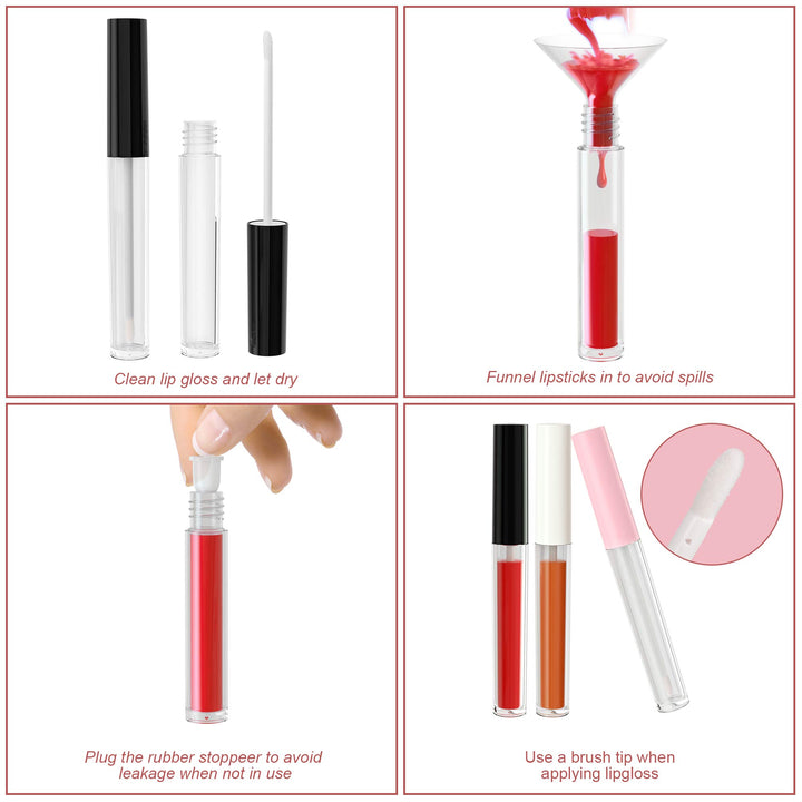 Set of 20 Refillable Lip Gloss Bottles with Rubber Inserts,Empty Lip Gloss Tubes Containers (Pink+Black)