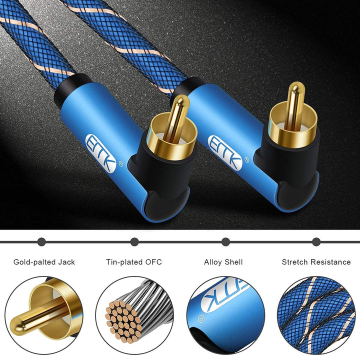 EMK 90 Degree Subwoofer Cable, RCA Cable Male to Male D