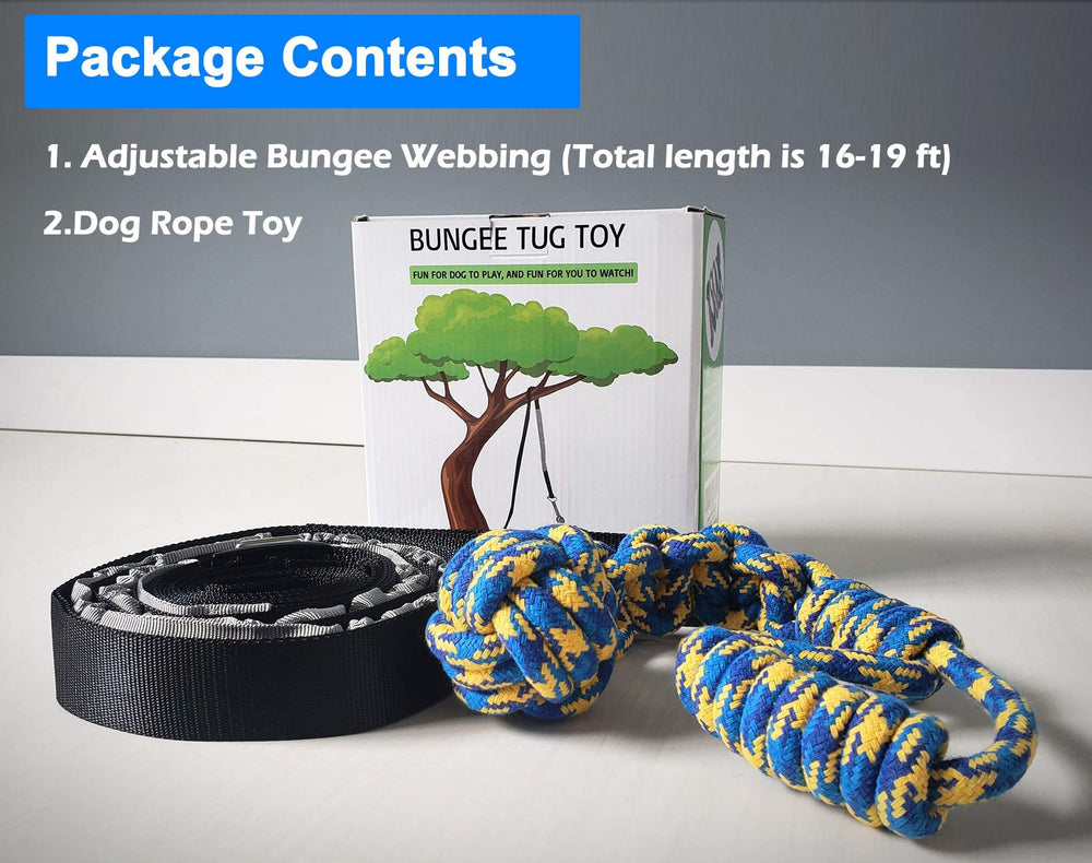 Outdoor Bungee Tug Toy, Dog Toy Hanging from Tree for Small to Large Dogs, Interactive Exercise Play Cord & Tether with Chew Rope Toy (Black)