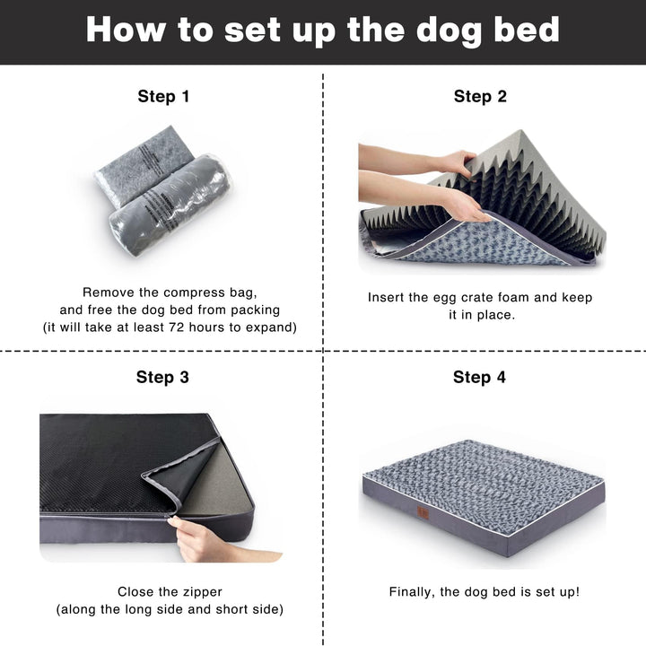 Large Dog Bed for Large, Jumbo, Medium Dogs, Orthopedic Pet Bed Waterproof Mattress with Removable Washable Cover, Thick Egg Crate Foam Dog Bed with Non-Slip Bottom