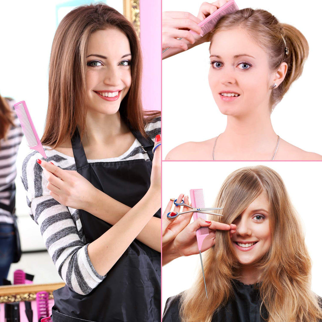 2 Pieces Tail Combs Carbon Fiber Teasing Combs Rat Tail Lifting Combs Styling Combs for Hair Salon or Home Supplies (Pink)