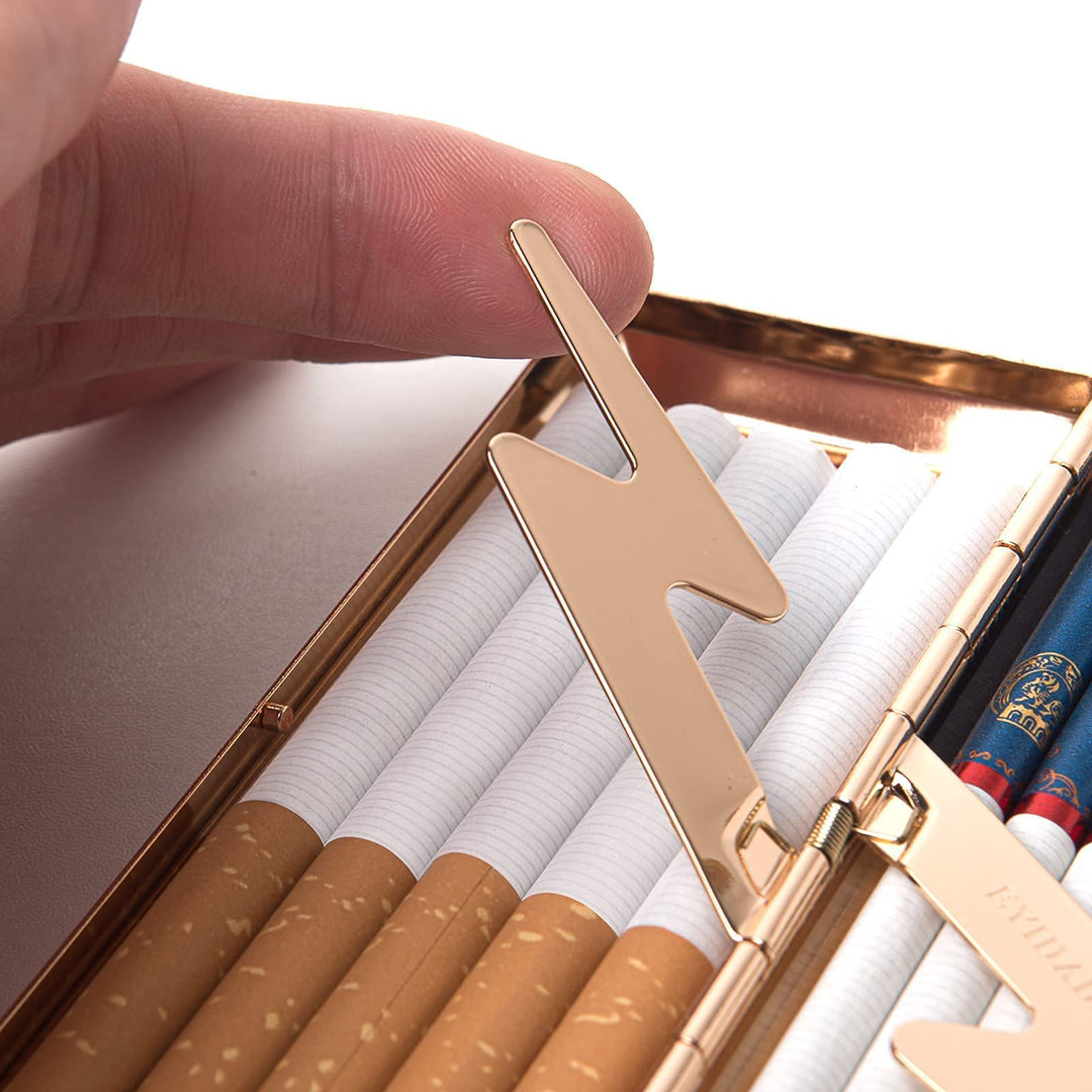 Metal Carry Cigarette Case, Double Sided Spring Clip,Holds 10 100mm Cigarettes (Vines Gold)