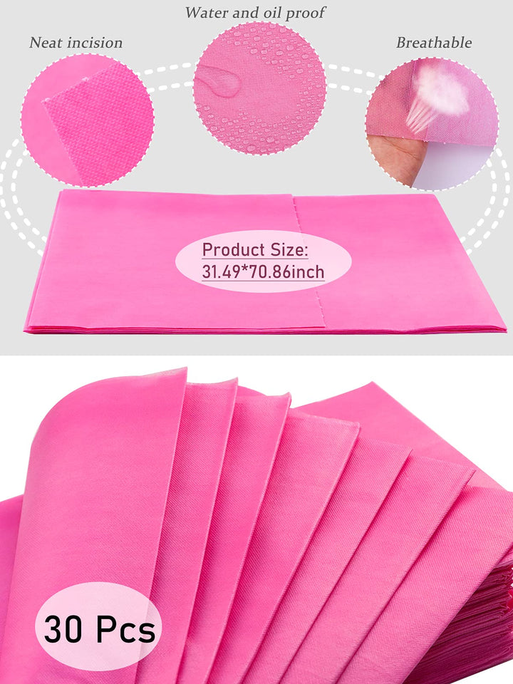 30 Pcs Disposable Massage Table Sheets, EBANKU Waterproof Massage SPA Bed Cover Sheets 31.5 X 71 Non Woven Fabric Breathable Bed Cover for Tattoo Chair Salon Hotel Lash Bed(Pink)