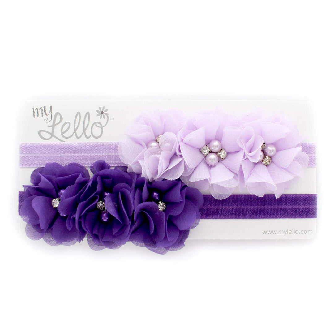 My Lello Baby Flower Headbands Fabric Beaded Trio Stretchy Elastic Pair (Dusty Rose/Vanilla Cream)