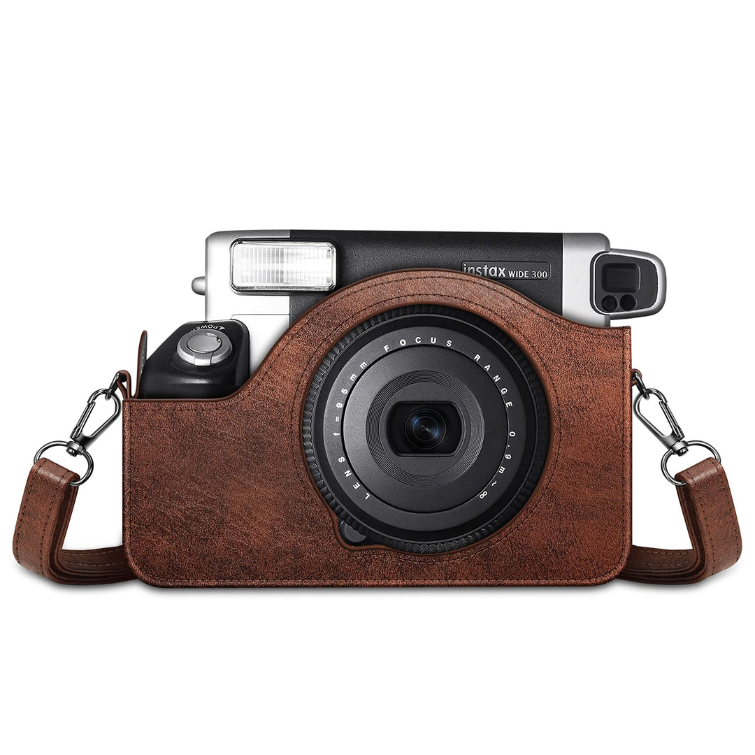 Protective Case for Fujifilm Instax Wide 300 Instant Film Camera - Premium Vegan Leather Bag Cover with Removable Strap, Vintage Brown