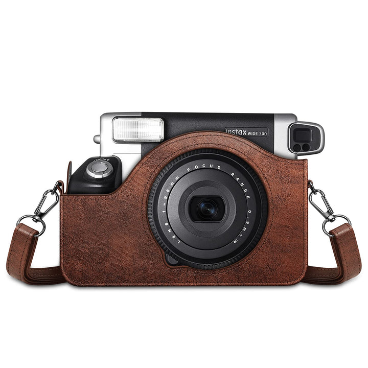 Protective Case for Fujifilm Instax Wide 300 Instant Film Camera - Premium Vegan Leather Bag Cover with Removable Strap, Vintage Brown