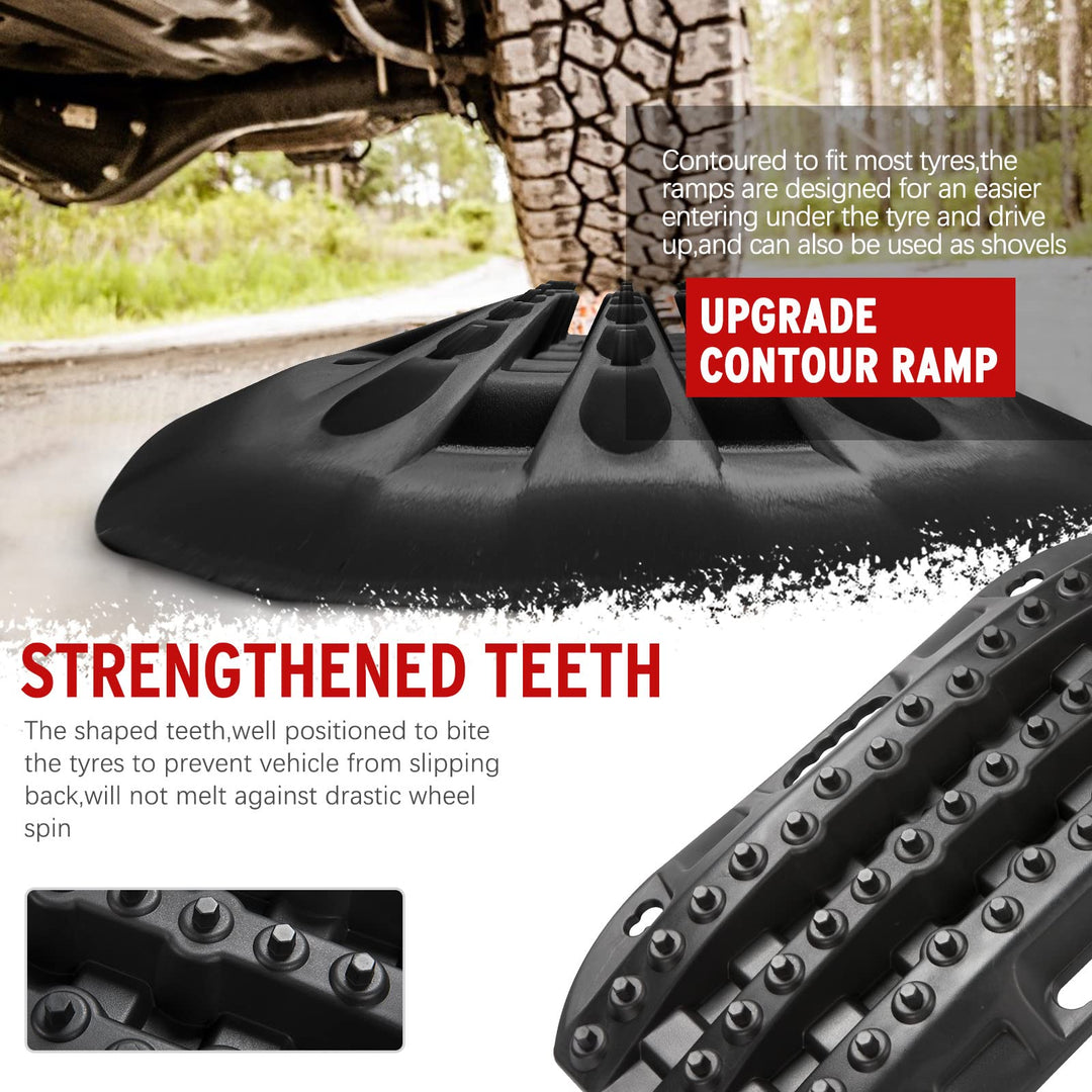 Off Road Traction Boads, 2 Pcs Short Recovery Track Traction Mats for 4WD Mud, Sand, Snow Ramps-Black Tire Traction Tool (Without Strap)