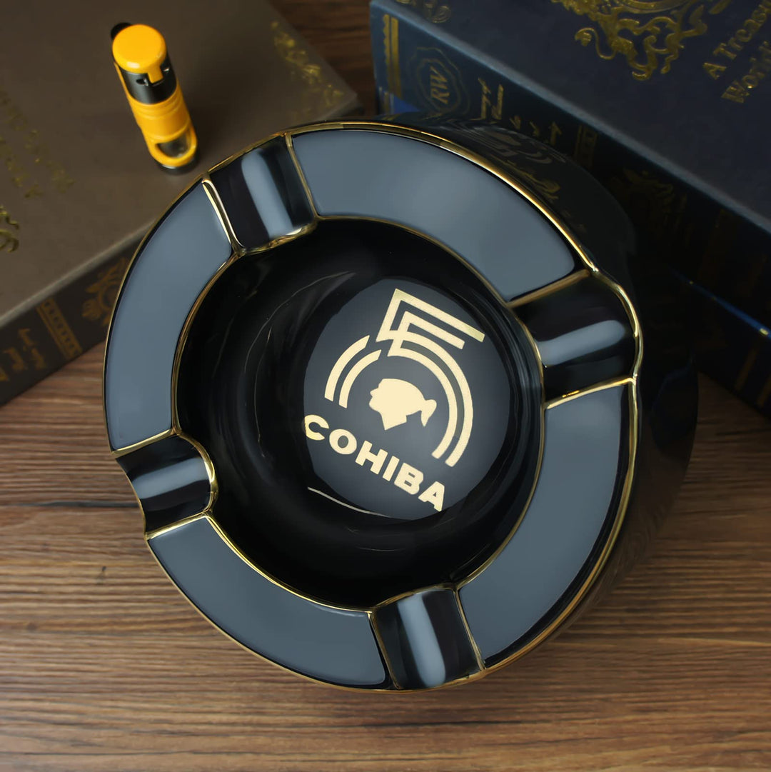 Cigar Ashtray Big Ashtrays for 8 Round Cigarettes Large Rest Outdoor Cigars Ashtray for Patio/Outside/Indoor Ashtray (Yellow)