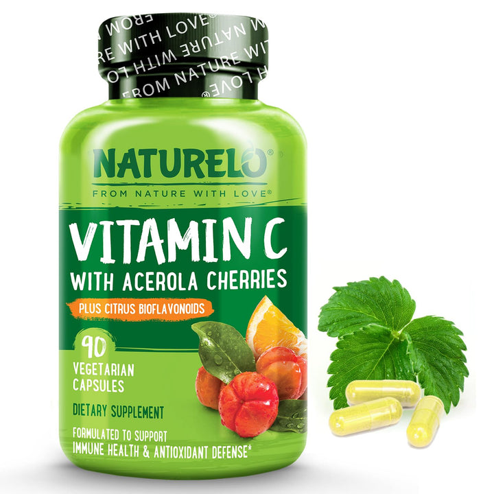 Vitamin C with Organic Acerola Cherry Extract and Citrus Bioflavonoids - Vegan Supplement - Immune Support - 500 mg VIT C per Cap - Non-GMO - 90 Capsules