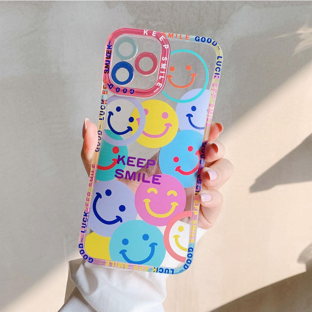 Cute Smile Face Phone Case Compatible with iPhone 11 Pro Max Lens Protection Shockproof Fashion Soft TPU Clear Smile Cover Case for Women Girl Colorful