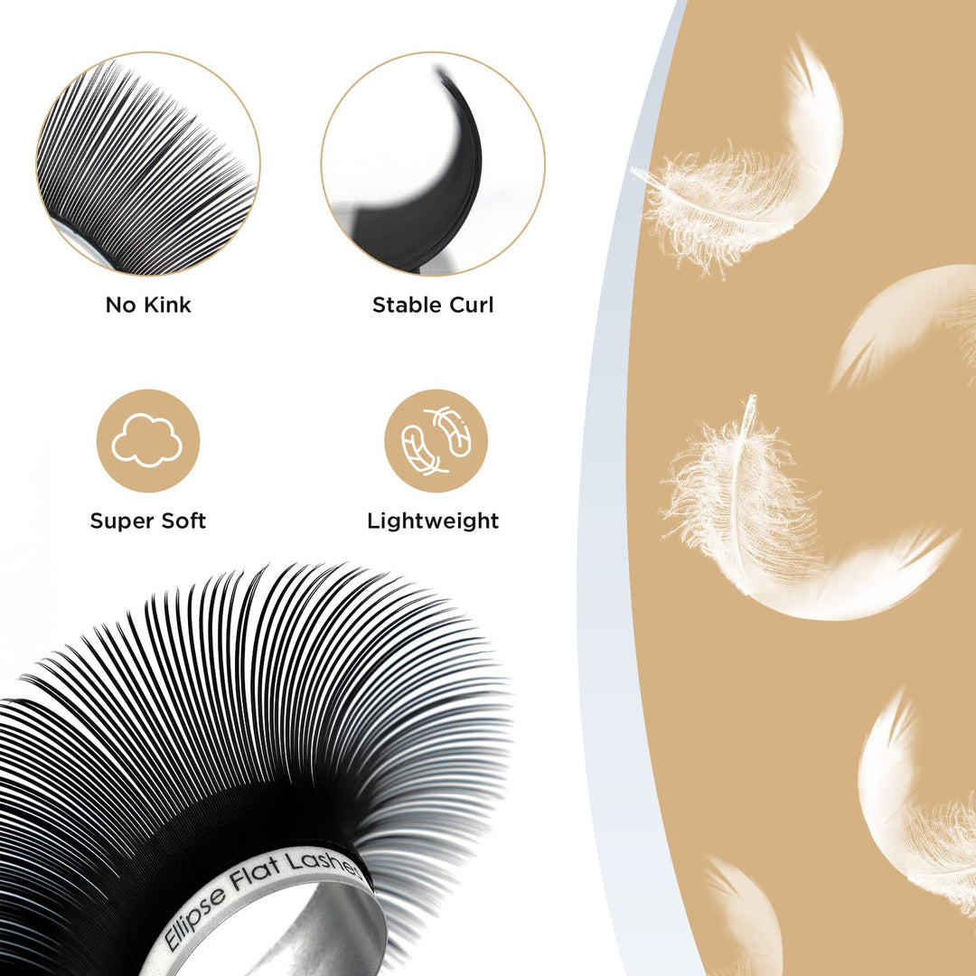LASHVIEW Eyelash Extension,Ellipse Flat Eyelash Extensions,Individual Lashes,0.15mm C Curl 14mm,Lash Extension,Semi-Permanent,Extremely Light & Soft,Professional Salon Use.