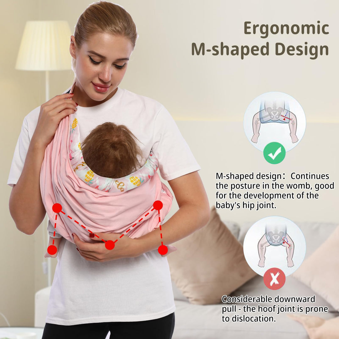 Baby Carrier by Cuby, Natural Cotton Baby Wraps Sling Baby Holder Extra Comfortable for Easy Wearing Carrying of Newborn, Soft and Adjustable Newborn and Toddler Sling Carries(Pink Flamingo)