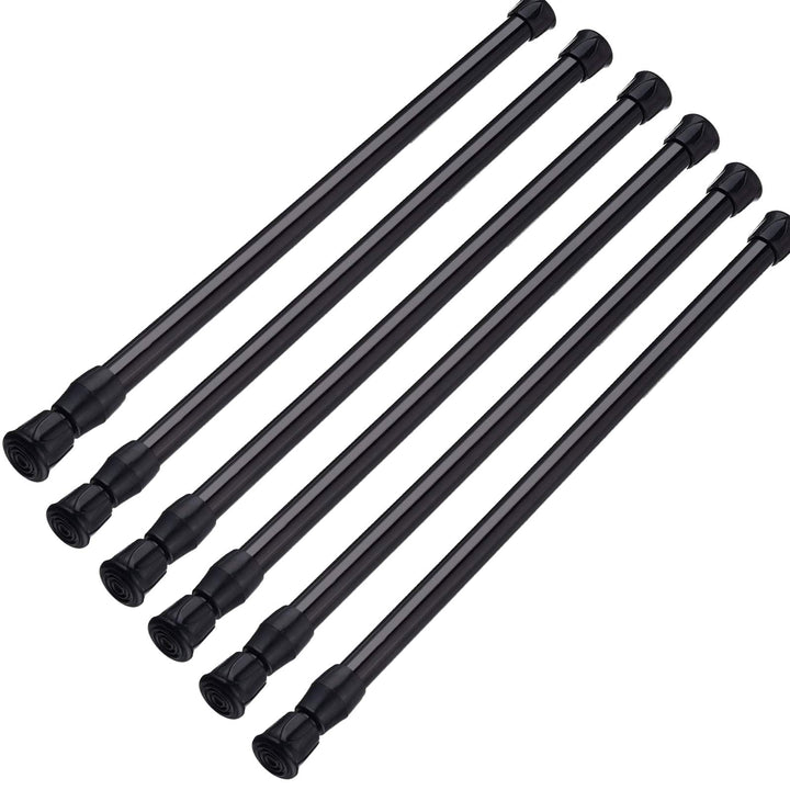 6 Pack Cupboard Bars Adjustable Spring Tension Rods Black Refrigerator Bar Extendable Rod for DIY Projects, 15.7 to 28 Inches