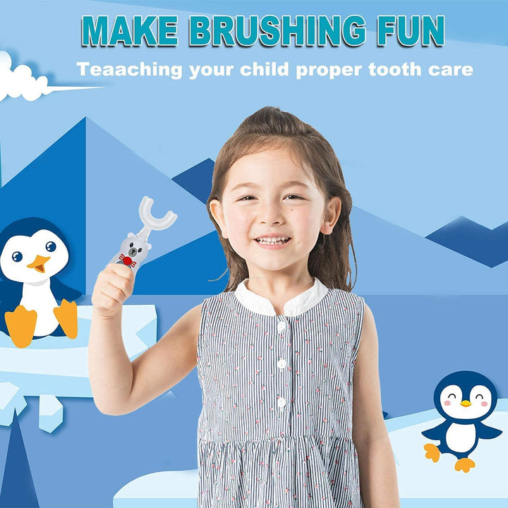 Caromolly Kids U-Shaped Electric Toothbrush, Automatic Massage Toothbrush with U-Type, Cartoon Modeling Toothbrush with Three Types of Brush Heads, Battery Operated,Small for 2-6 Years,White, 1 Pack