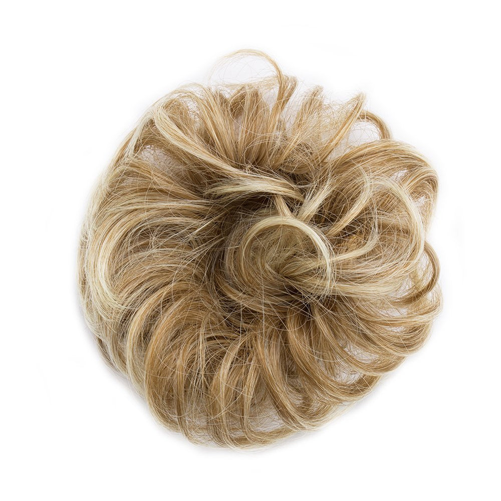 Messy Bun Hair Piece Scrunchy Updo Hair Pieces for Women Fluffy Wavy Hair Bun Scrunchies Donut Hairpiece Synthetic Chignons With Elastic Rubber Band Light Ash Brown to Bleach Blonde 1 pc
