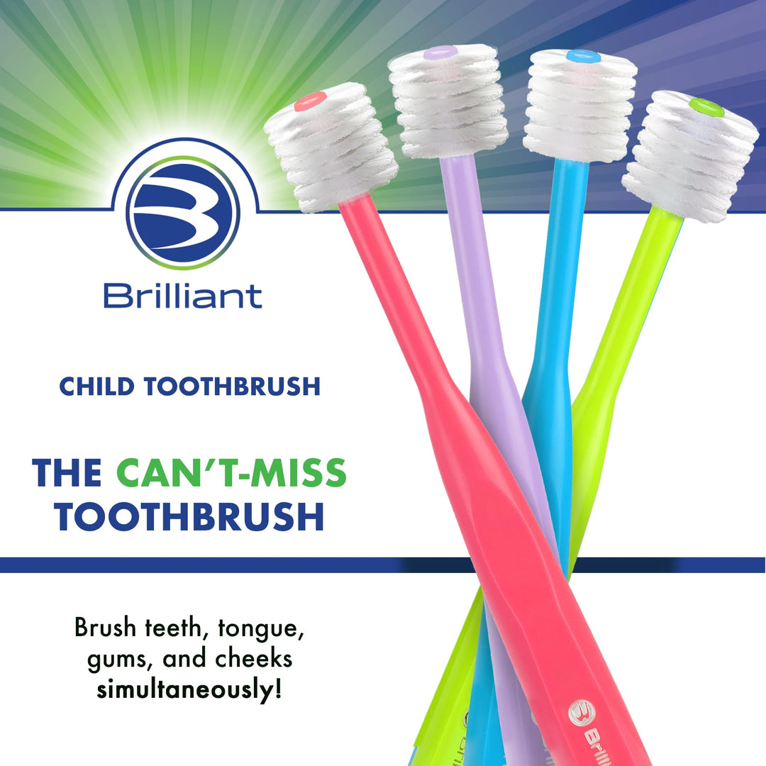 Brilliant Oral Care Child Toothbrush with Soft Bristles and Round Head, for a Kid Approved, Easy to Use All-Around Clean Mouth, Ages 2-5 Years, Pink, 1 Pack