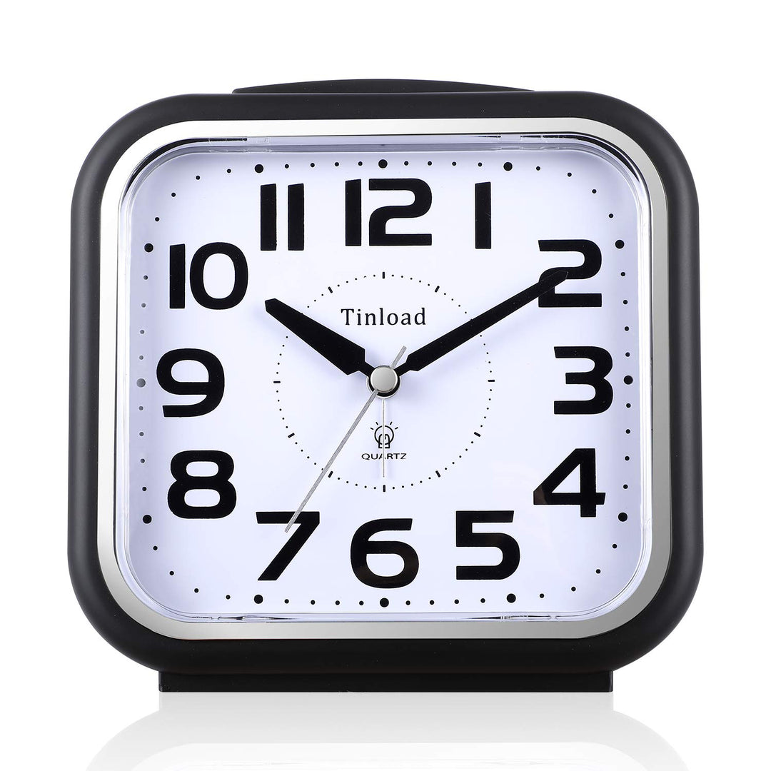 5.5 Silent Analog Alarm Clock Non Ticking, Gentle Wake, Beep Sounds, Increasing Volume, Battery Operated Snooze and Light Functions, Easy Set, Black (Best for Elder)