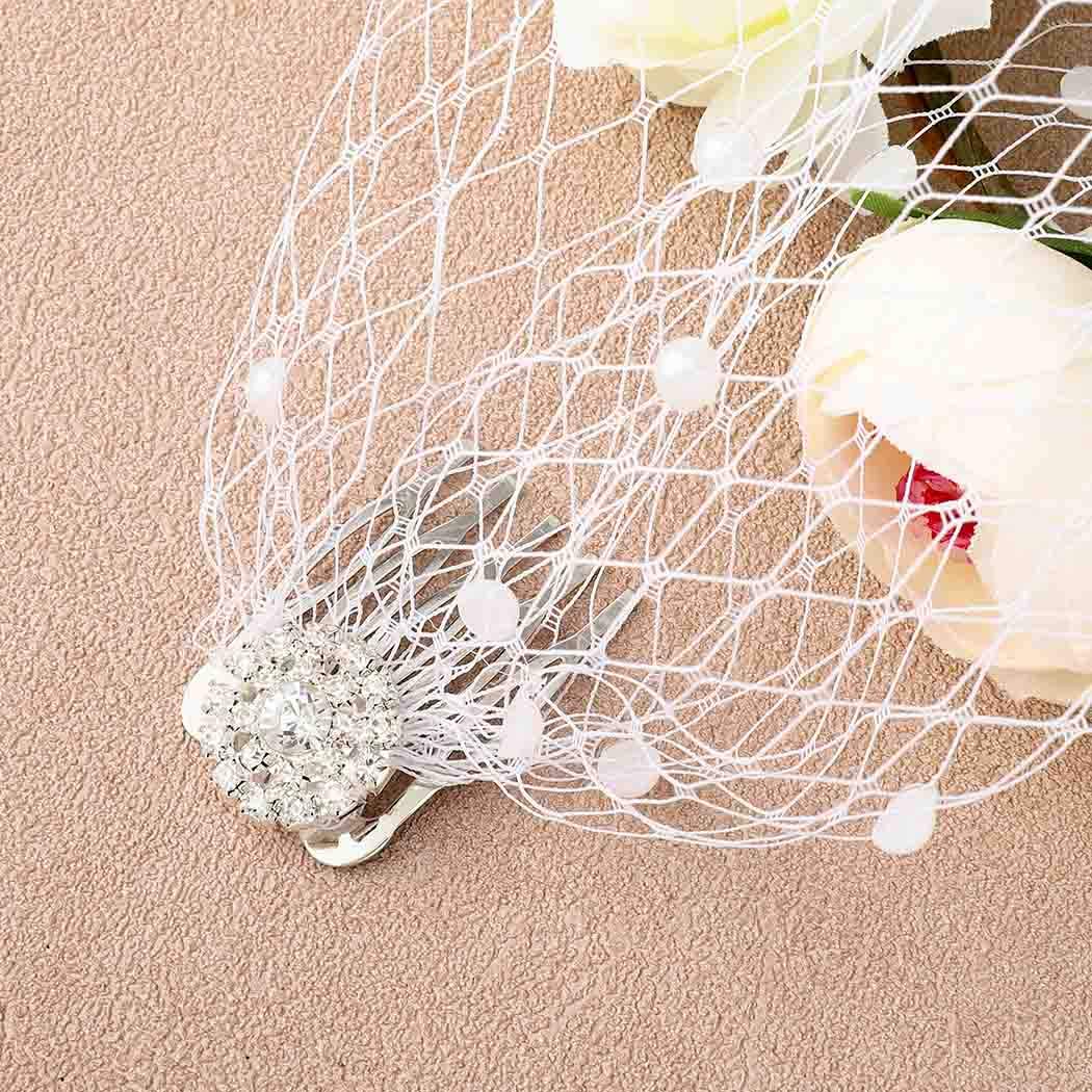 White Wedding Birdcage Veils with Comb Bridal Veil Pearl Bandeau Veil for Bride and Bridesmaid
