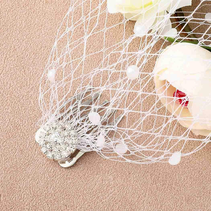 White Wedding Birdcage Veils with Comb Bridal Veil Pearl Bandeau Veil for Bride and Bridesmaid