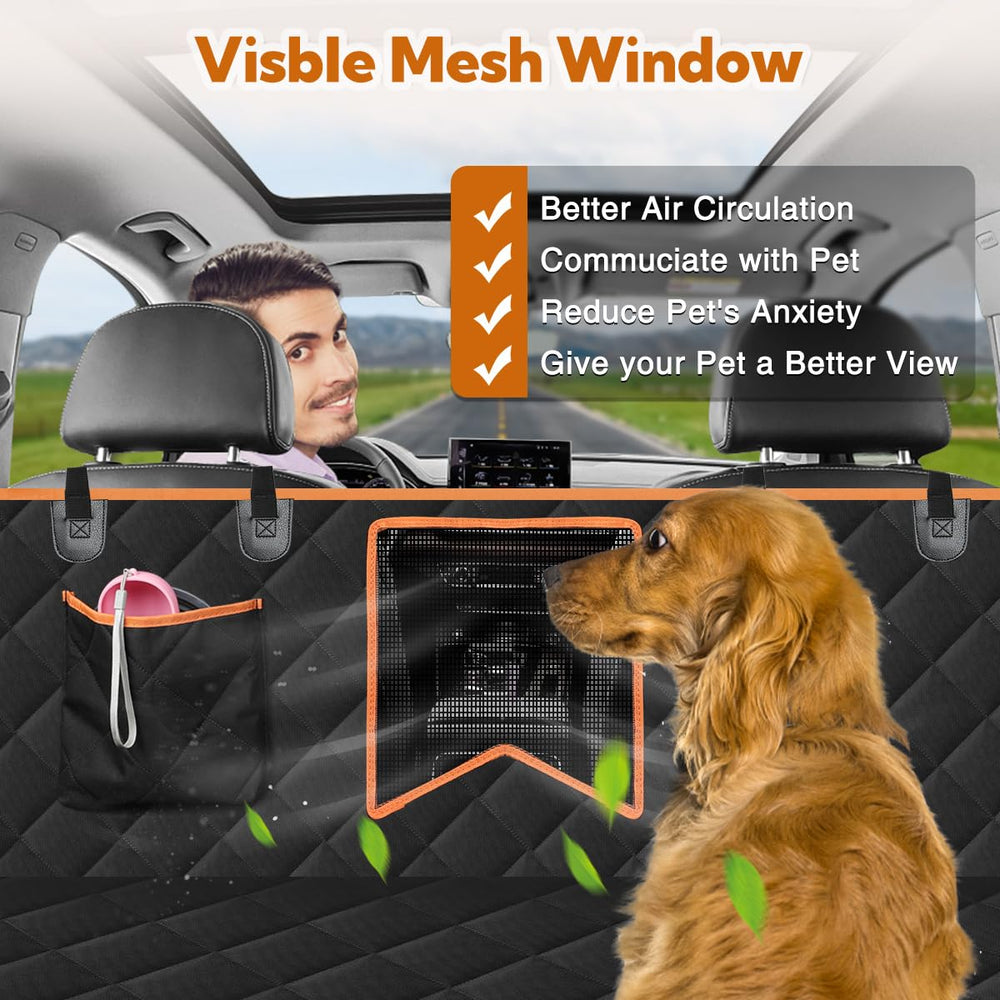 Dog Car Seat Cover for Back Seat,Waterproof Hammock with Mesh Window, Anti-Scratch Nonslip Car Seat Protector for Dogs, 600D Heavy Duty Dog Seat Cover for Cars Trucks and Suvs