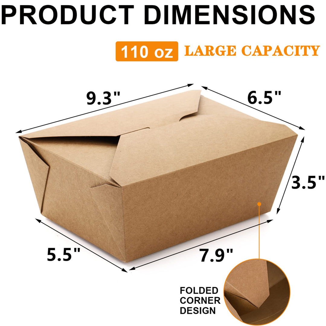 35 Pack Paper Food Container, 110 Oz Kraft Lunch Box, Brown Storage Paperboard Fast Food Holder, Microwaveble