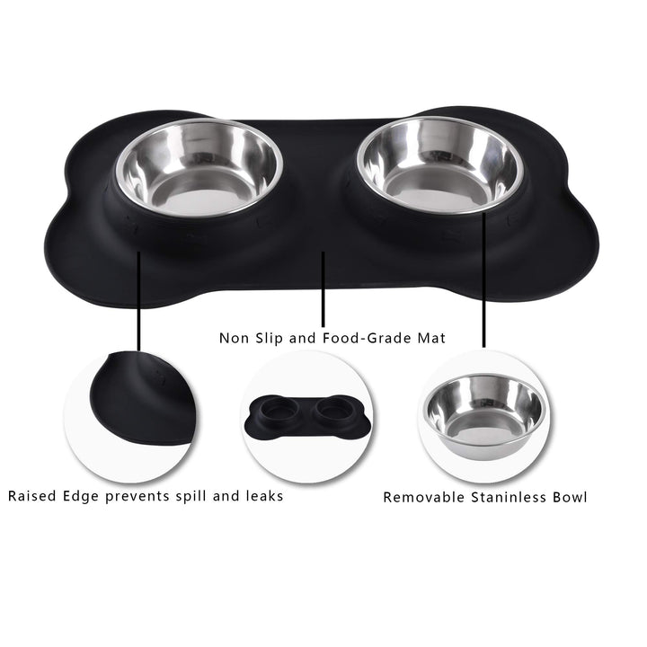 Pet Dog Bowls 2 Stainless Steel Dog Bowl with No Spill Non-Skid Silicone Mat + Pet Food Scoop Water and Food Feeder Bowls for Feeding Small Medium Large Dogs Cats Puppies (S, Black)