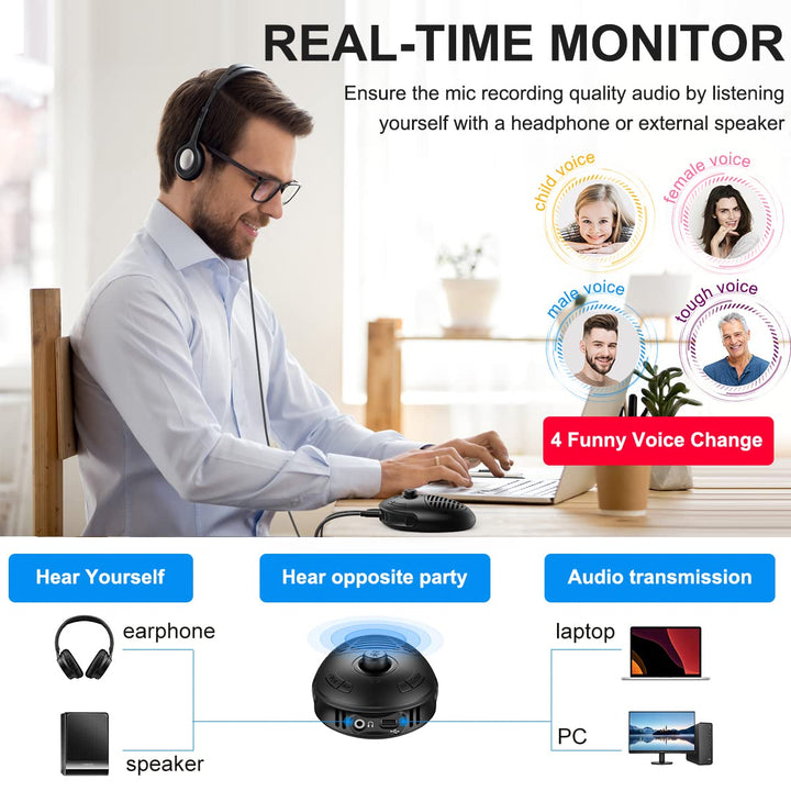 Conference USB Microphone with Speaker for PC Computer &amp; Laptop, 360° Omnidirectional Condenser Mic, Speakerphone for Windows/Mac OS X System Video Calls, Zoom, Online Class, Black